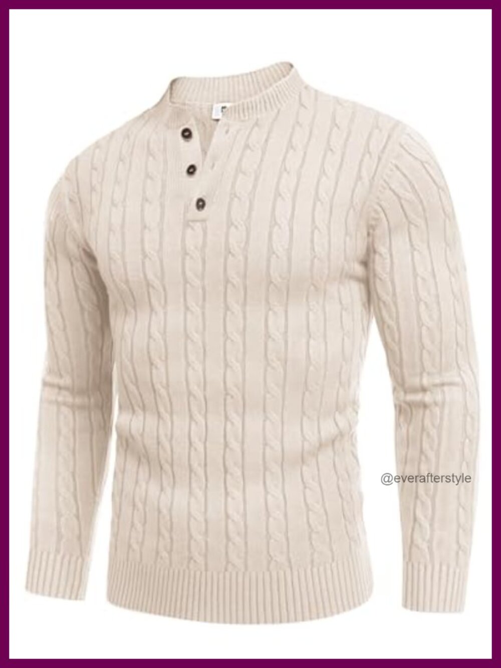 Men's Cable Knit Quarter Button Pullover Sweater Long Sleeve Henley Neck